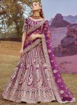 Silk Purple Bridal Wear Stone Beads Work Lehenga Choli